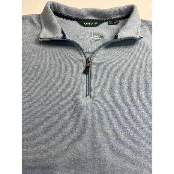 ORVIS Men's Large Light Blue 1/4 Zip Pullover Sweatshirt Embroidered Fish E12 - Picture 3 of 12